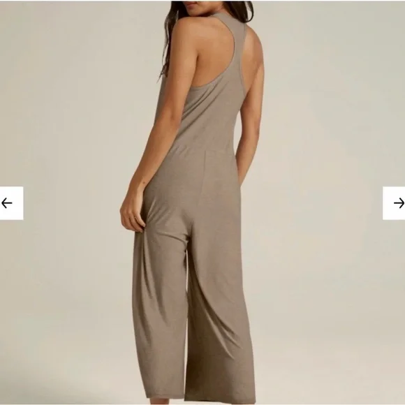 31. Beyond Yoga Relaxed Wide-Leg Jumpsuit in Birch Heather Taupe - Picture 2 of 2